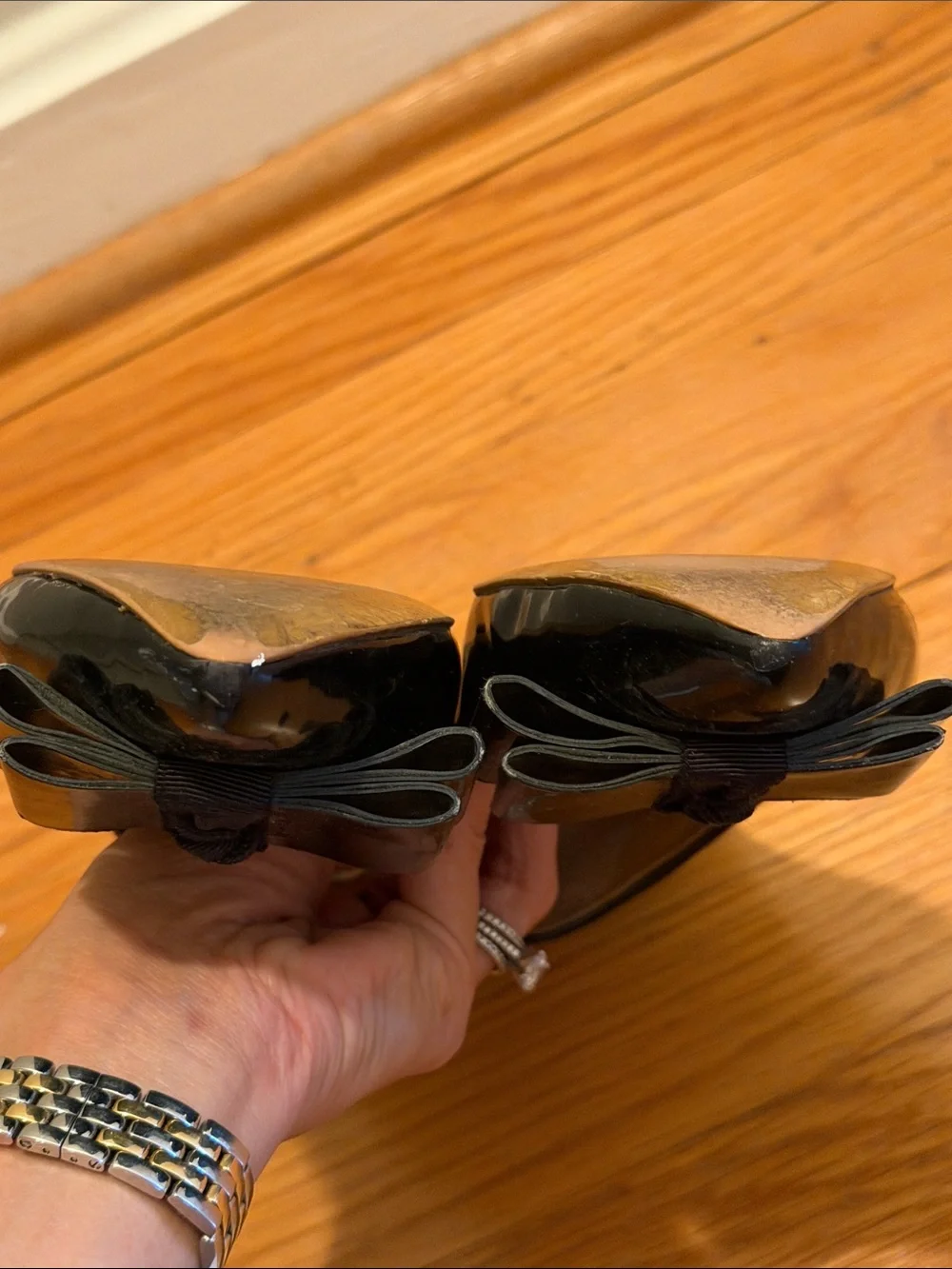 J. Crew Factory Black Patent Pointed Bow Flats